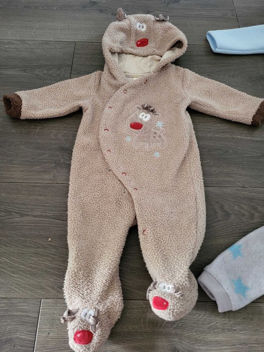 3szt kombinezon rozmiar 68 ciepły pajacyk polarowy z kapturem