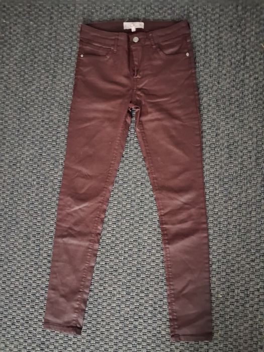 Burgundowe skórzane spodnie Mango r. XS