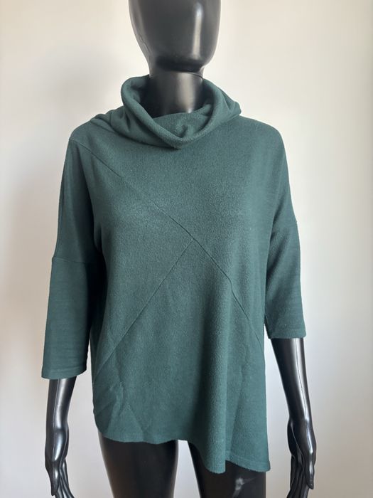 Sweter Damski Butelkowa Zieleń Luźny Golf Miękki Dzianina M/L