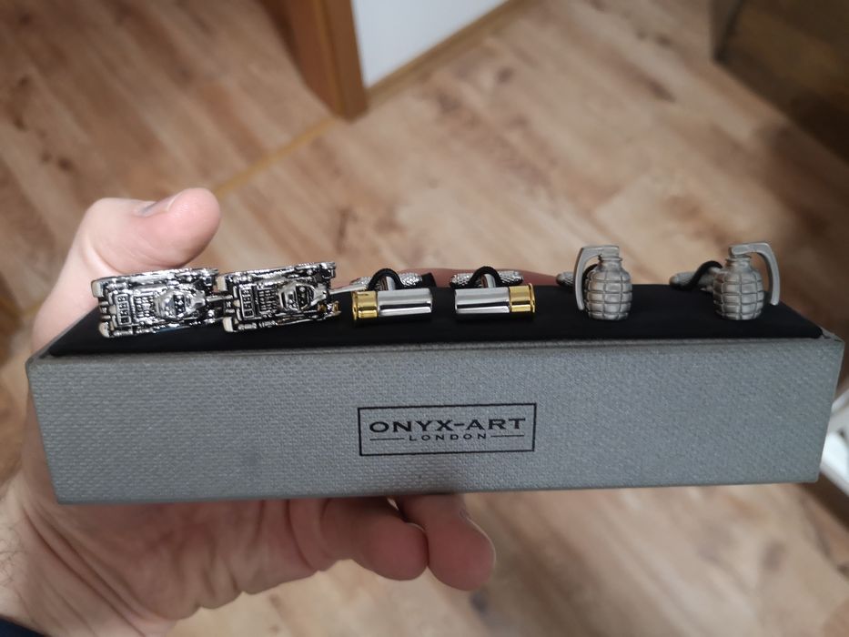 Spinki do mankietów koszuli, wojskowe, czołg, granat Onyx-Art