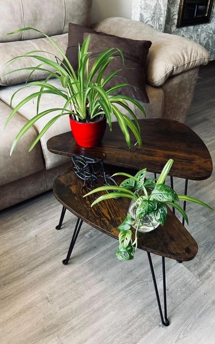 Dwa stoliki loftowe do salonu półki podstawka pod kwiaty kwietnik loft