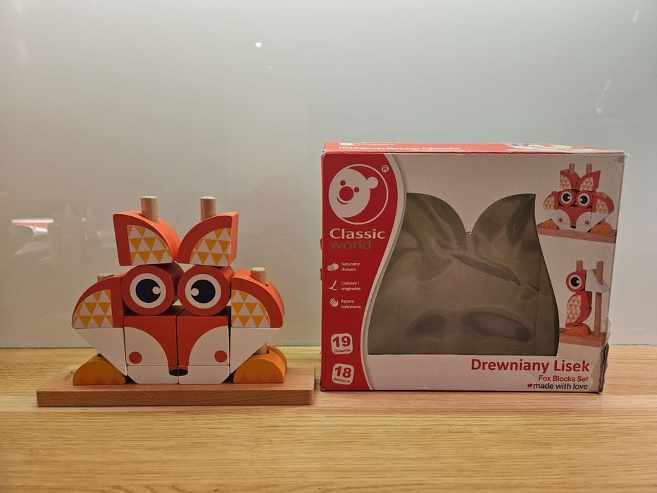 Drewniane klocki kreatywne Lis przestronne puzzle 3D montessori