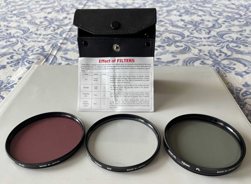 Zestaw 3 filtrów fotograficznych do obiektywu 72mm, Japońskie
