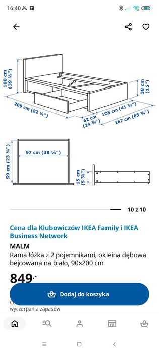 Łóżko MALM IKEA 90*200