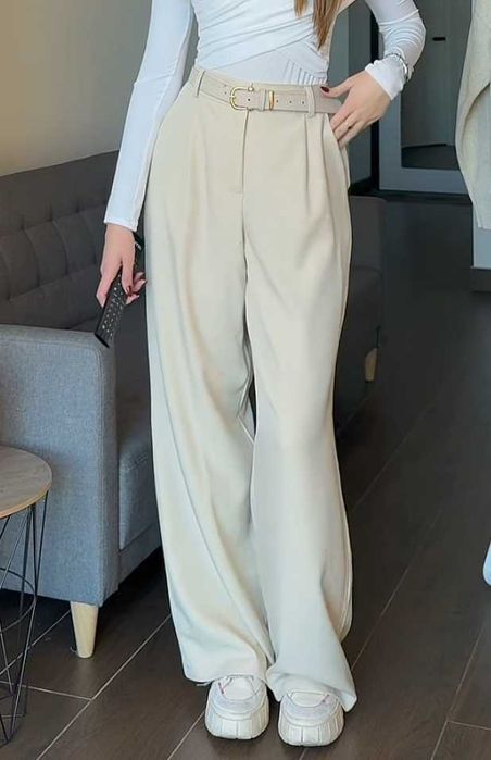 Брюки палаццо, кремового кольору