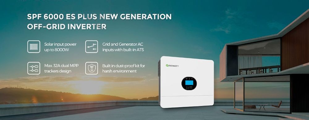 Гибридний інвертор Growatt SPF 6000 ES plus 6кВт 6000W преоброзеватель