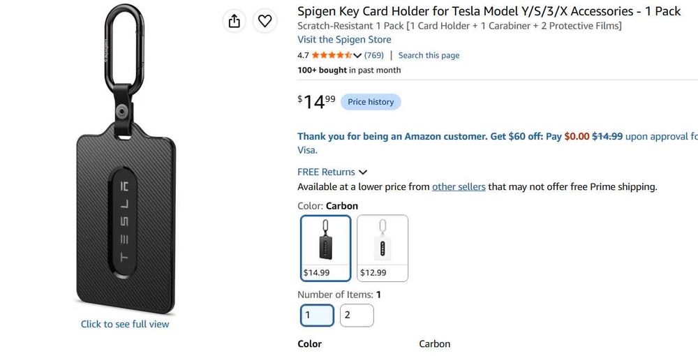 Spigen чохол для ключ-карти Tesla Model 3 Y S X з карабіном