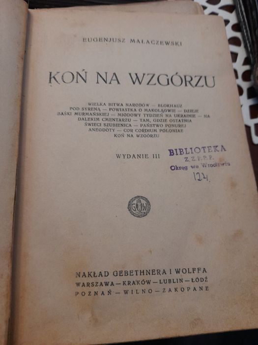 Stara książka Koń Na Wzgórzu 1920r