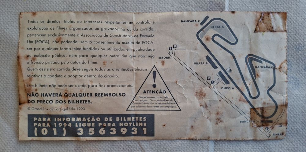 Bilhete F1 Aryrton Senna 1993