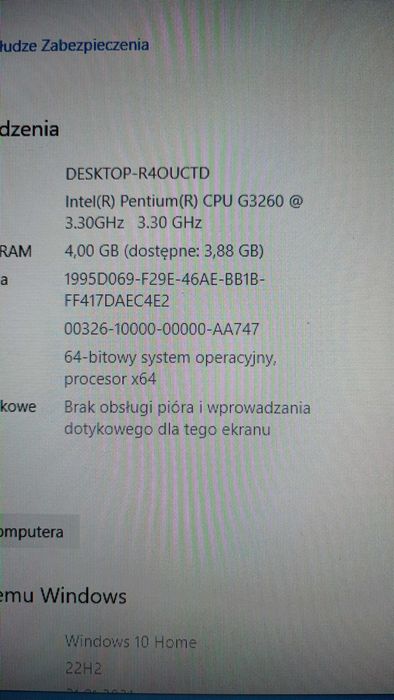 Komputer stacjonarny ASUS HBM1-C, bez zasilacza i dysku HDD..opis