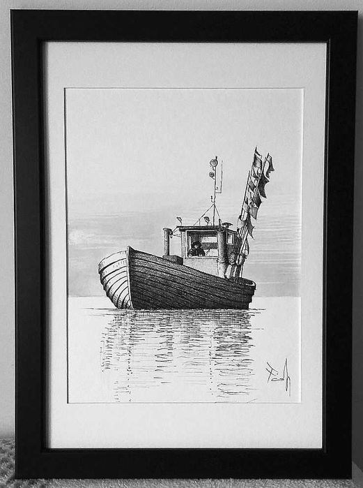 Obraz Powrót z łowiska 21x30 narysowany Oferuje autor Jerzy Okoń