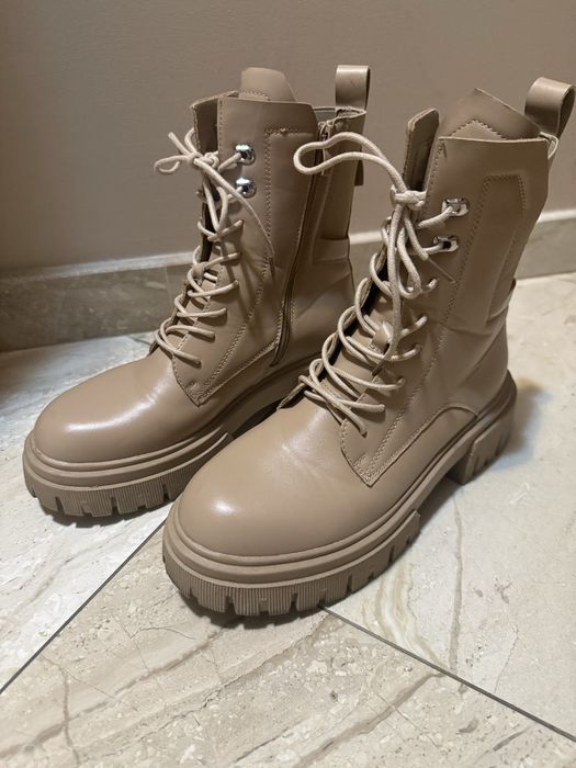Beżowe botki, buty za kostkę na zimę r. 39
