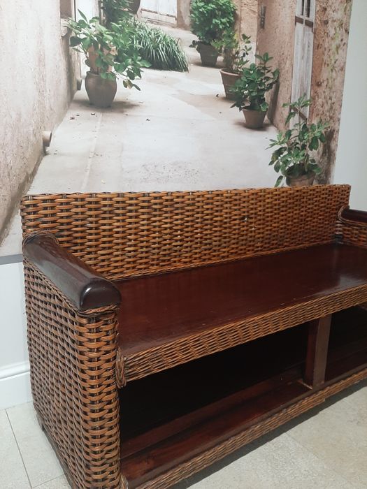 Ławka rattan + drewno