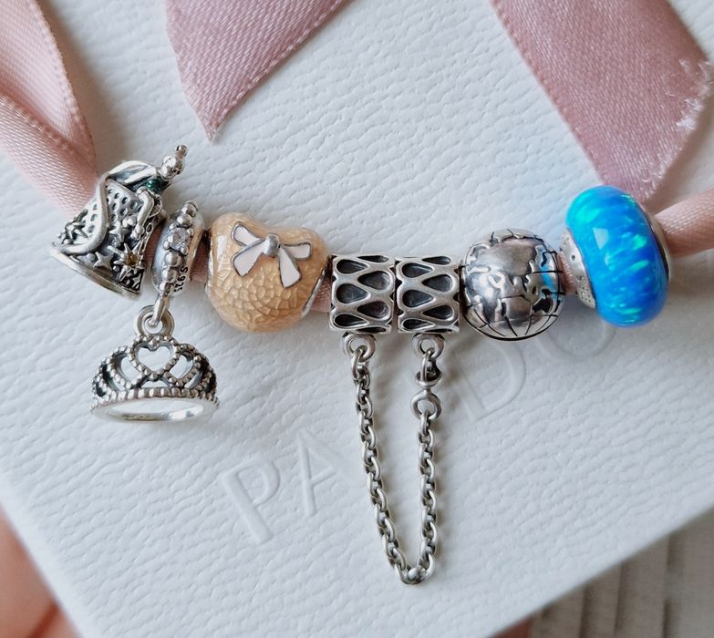 Contas Originais da Pandora Coração Sininho Disney Clip Globo Mundo Murano Tiara Corrente Segurança