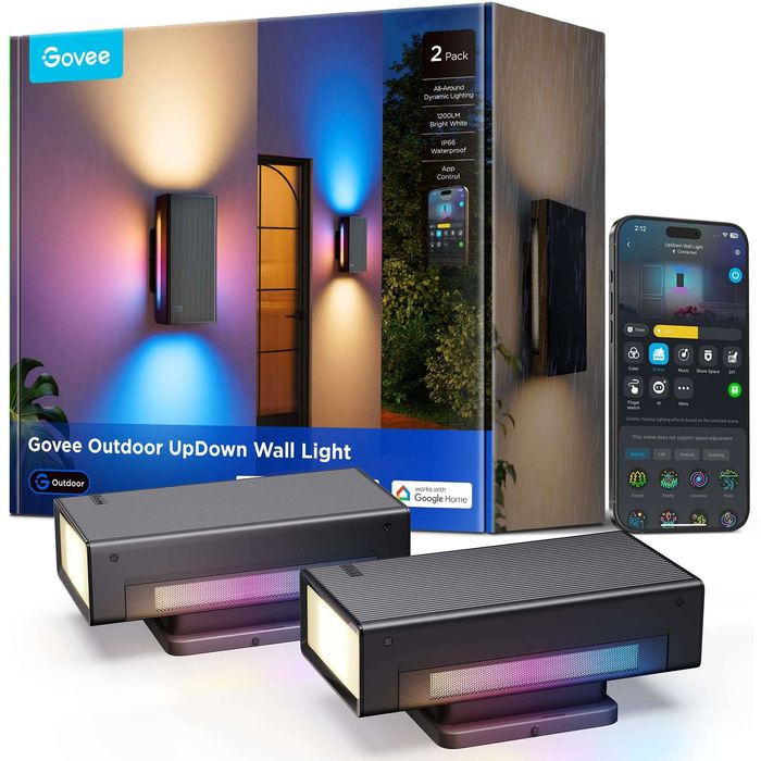 Govee Outdoor UpDown H7076 lampy ścienne zewnętrzne, 1400 lm RGBICWW