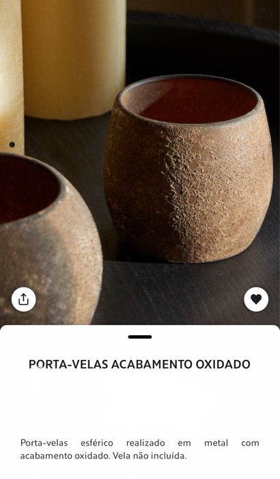 Porta-Velas Acabamento Oxidado Zara Home NOVO