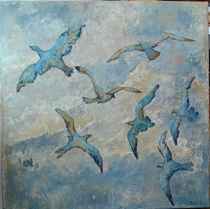 Obraz namalowany w technice  starej ściany - 120x120cm
