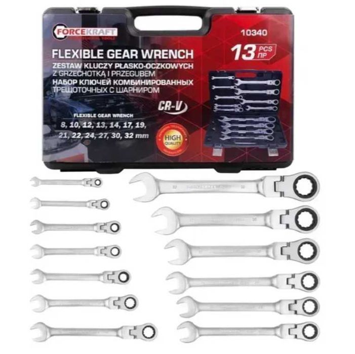 Набір ключів з тріскачкою та шарніром (8-32 мм) FORCEKRAFT FK-10340