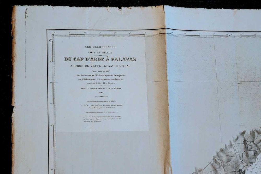 Antigo mapa hidrográfico bacia da costa sul França