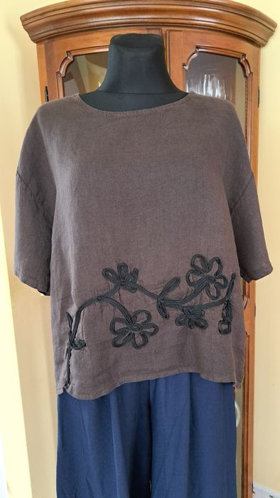 Acqua&Limone Nowa bluzka 100% len brąz czekolada 44 oversize