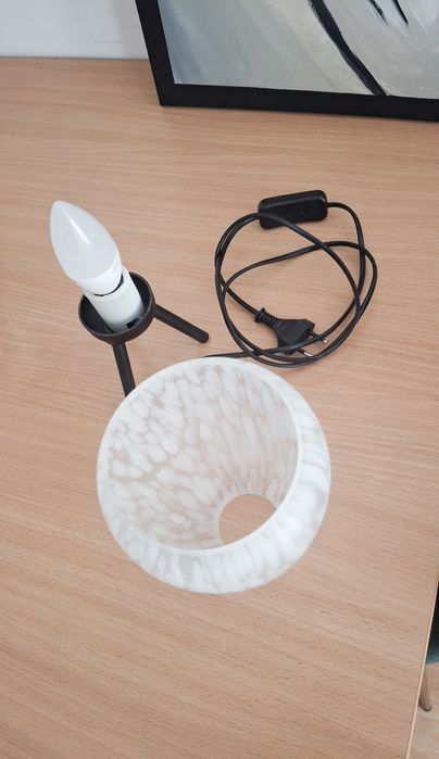 Szklana lampa lampka nocna metalowa podstawa szklany klosz PRL polam e