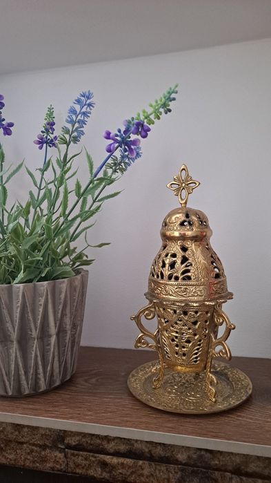 kadzielnica ażur mosiądz plus dodatki stan bdb 23 cm