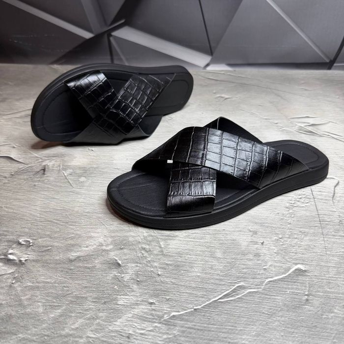 Чоловічі шкіряні шлопанці Bellmor black  люкс якість