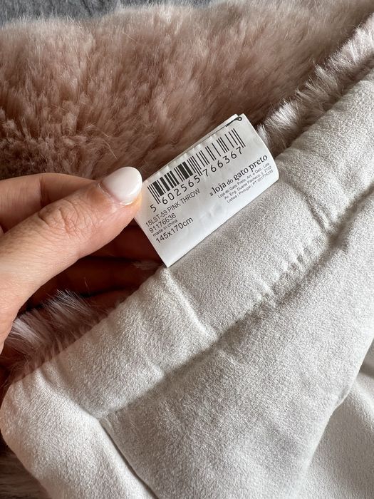 Manta e almofada pêlo rosa alaska 170x145cm loja do gato preto