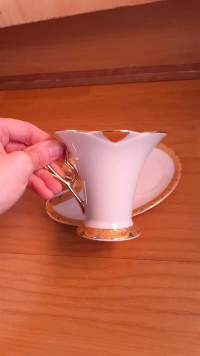 Conjunto 6 chavenas pires porcelana dourado edição limitada coleção chá café