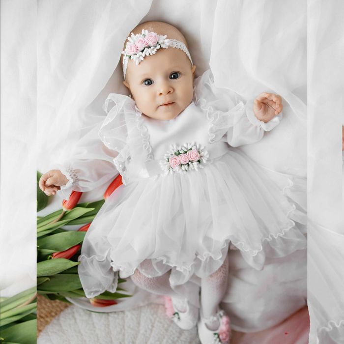 Sukienka do chrztu z długim rękawem r. 62, 68, 74, 80, 86