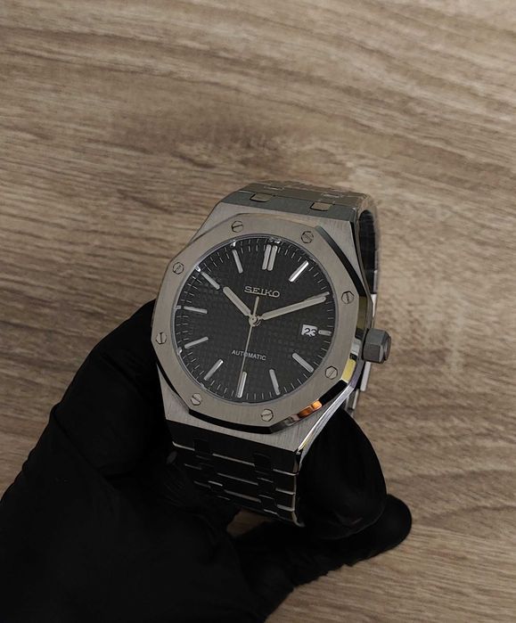 SEIKO MOD Royal OAK Czarny Black Custom NOWY Zegarek Męski