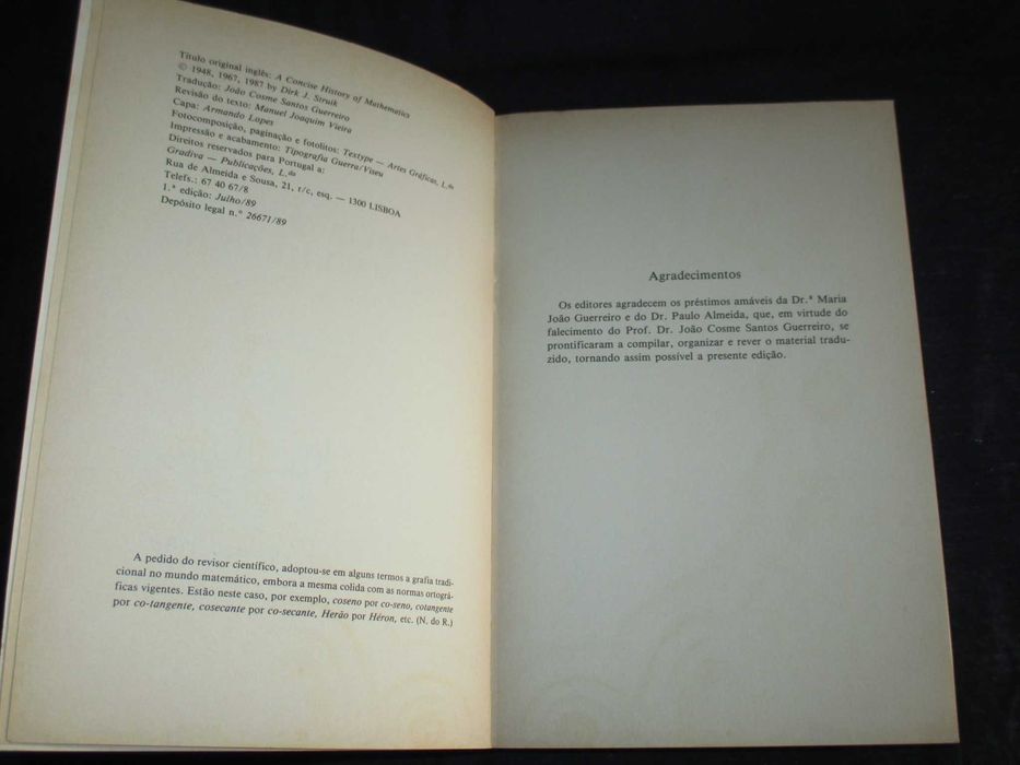Livro História Concisa das Matemáticas Struik
