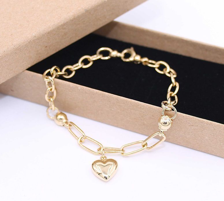 Złota bransoletka p.585/6,27g z serduszkiem