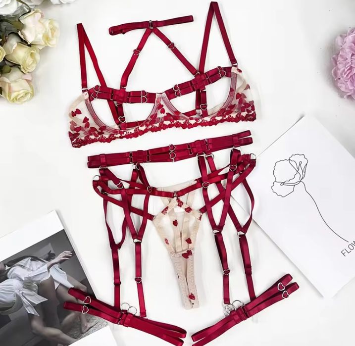 Комплект червоної еротичної білизна для фотосесії