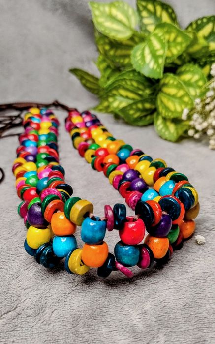 Kolorowy pasek boho z drewnianych koralików, wiązany,retro vibe gypsy