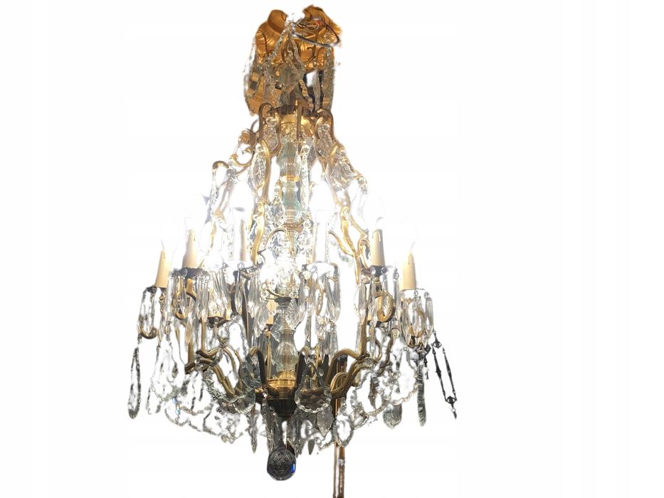 Pałacowy duży żyrandol JASNY BRĄZ + KRYSZTAŁ