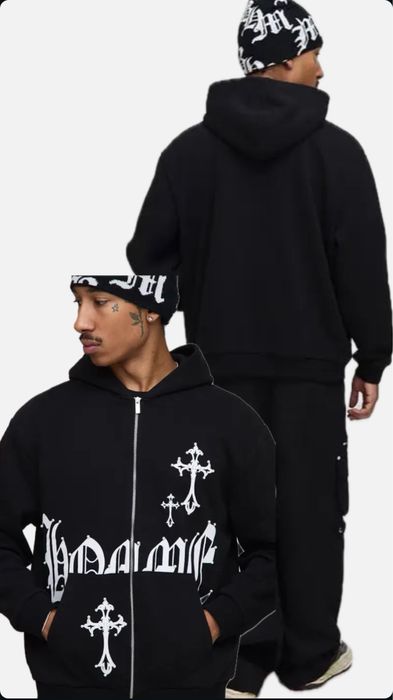 Продам мужскую зип худи черная с крестами Boohoo