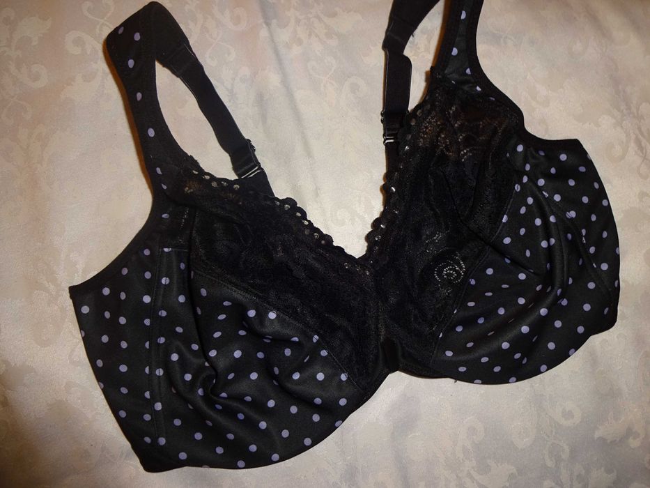 GLAMORISE biustonosz czarny w grochy z przodu zapinany UK 42E 95F  95E