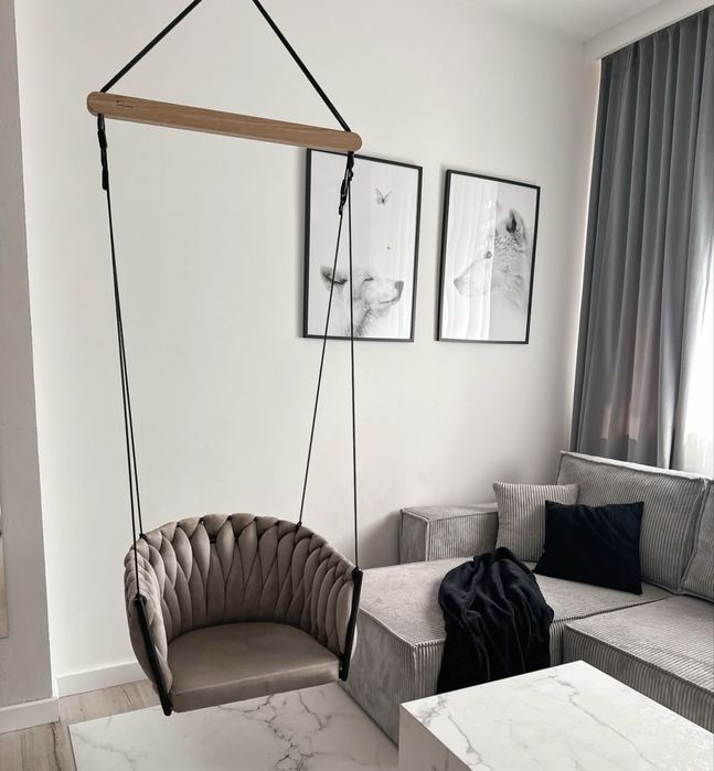 Huśtawka glamour loft do salonu elegancka welur pleciona