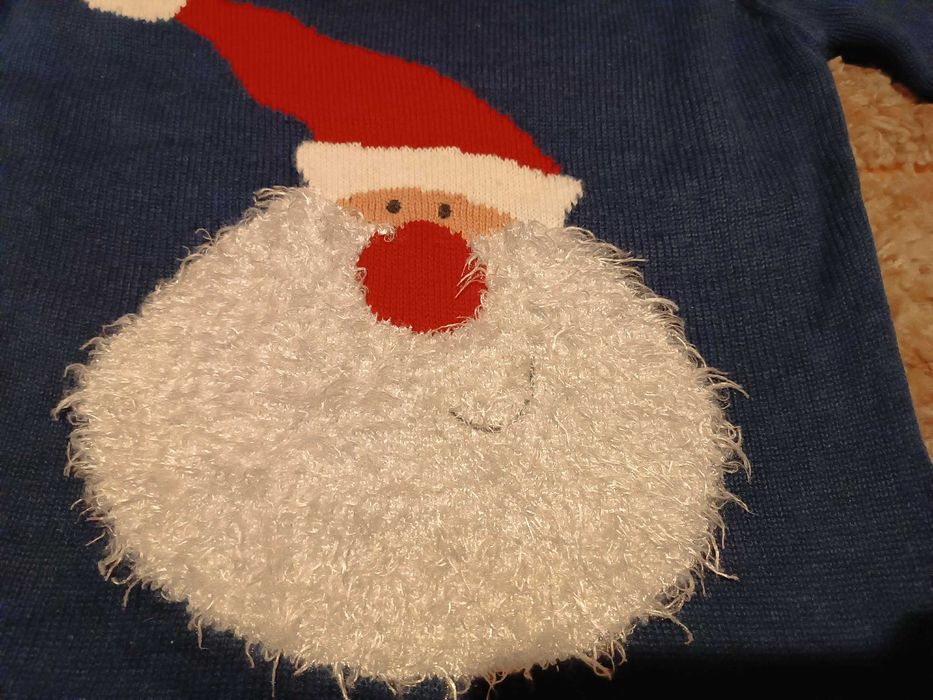 Granatowy sweterek z Mikołajem wzór zimowy S/M unisex