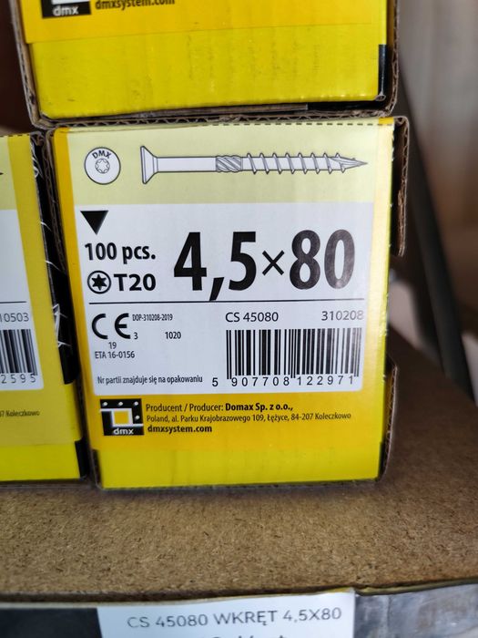 wkręty do drewna 4,5x80 stożkowe 100szt + Torx T20