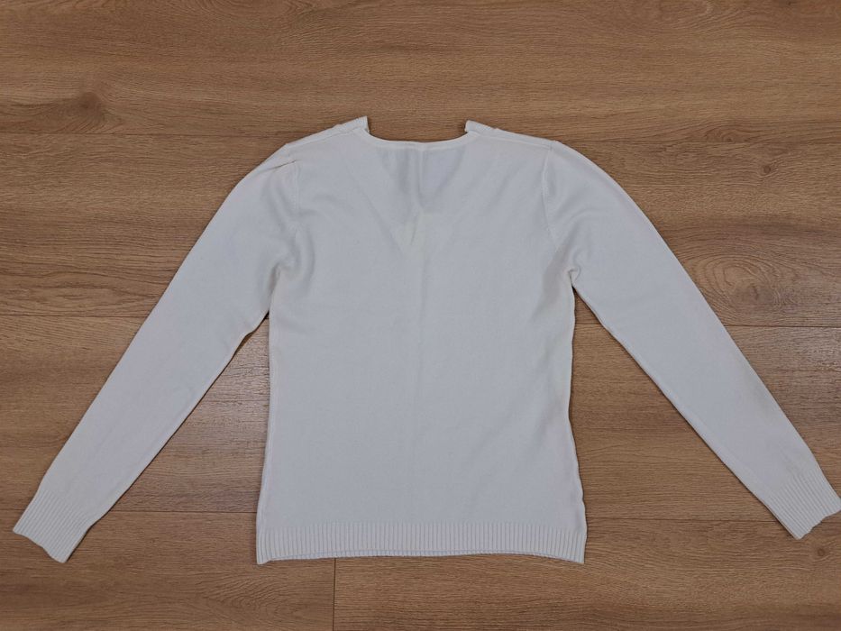 Sweter, sweterek z ozdobnym splotem, biały/kremowy, r. S