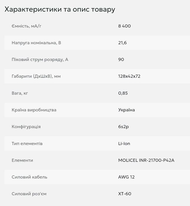 нові збірки АКБ для FPV BTRY 6s2p Molicel (INR21700-P42A)
BTRY 6s2p Molicel
(INR21700-P42A)