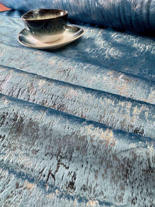 Materiał Tkanina Na Zasłony Niebieski Błękit Złoto Srebro Welwet 280cm