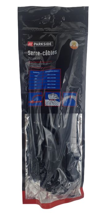 Кабельні стяжки PARKSIDE нейлон 251 шт чорні хомути