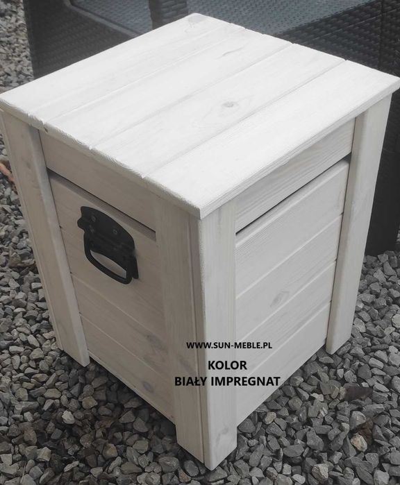 Taboret z Pojemnikiem Pufa Skrzynia 40x40x50 KOLOR BIAŁY IMPREGNAT MAT