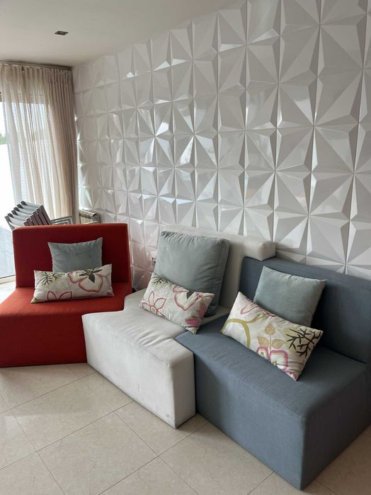 Conjunto Sofá Modular Moderno + Pufes e Almofadas