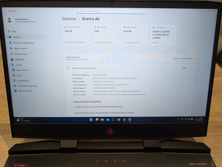 Portátil HP OMEN 15 – i5 + GTX 1650