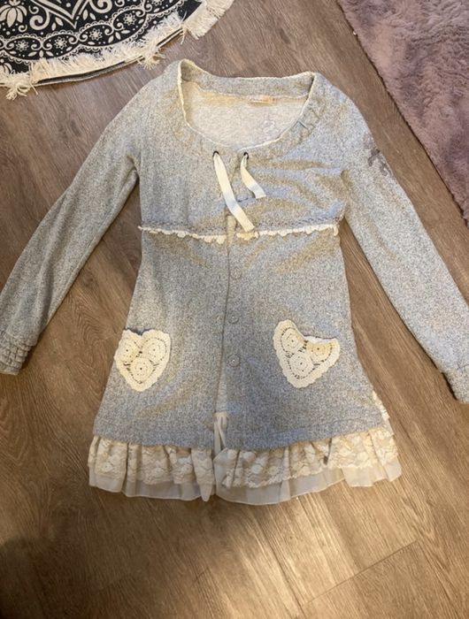 Cardigan vintage koronka szary