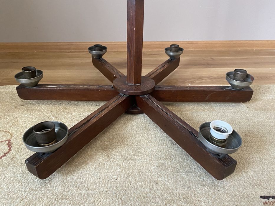 Art deco stary wielki drewniany żyrandol